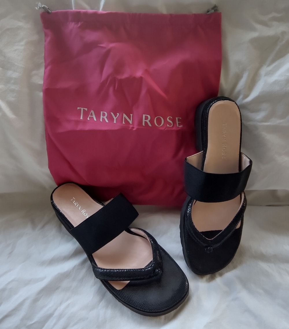 Taryn Rose Black Double-Strap Slide Sandals